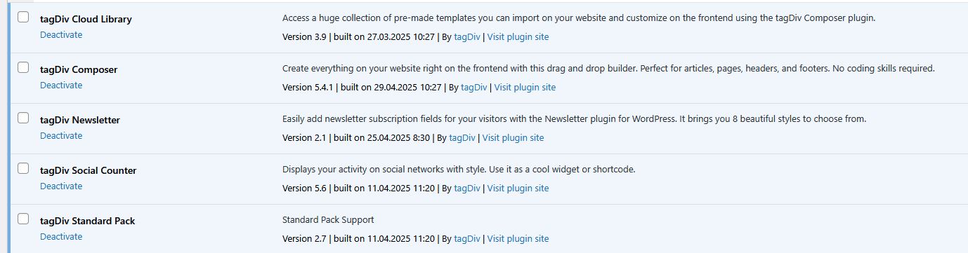active plugins