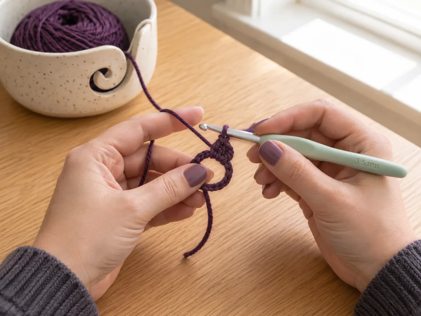 Start the cone — Make a magic ring and crochet the first round of the pointed cone.