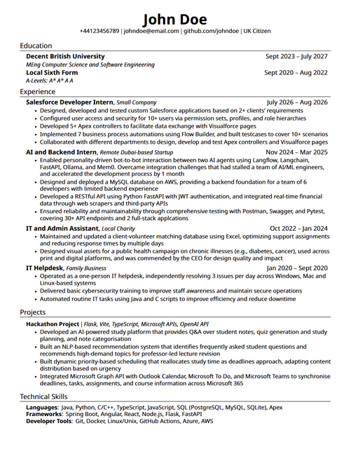 anonymised CV