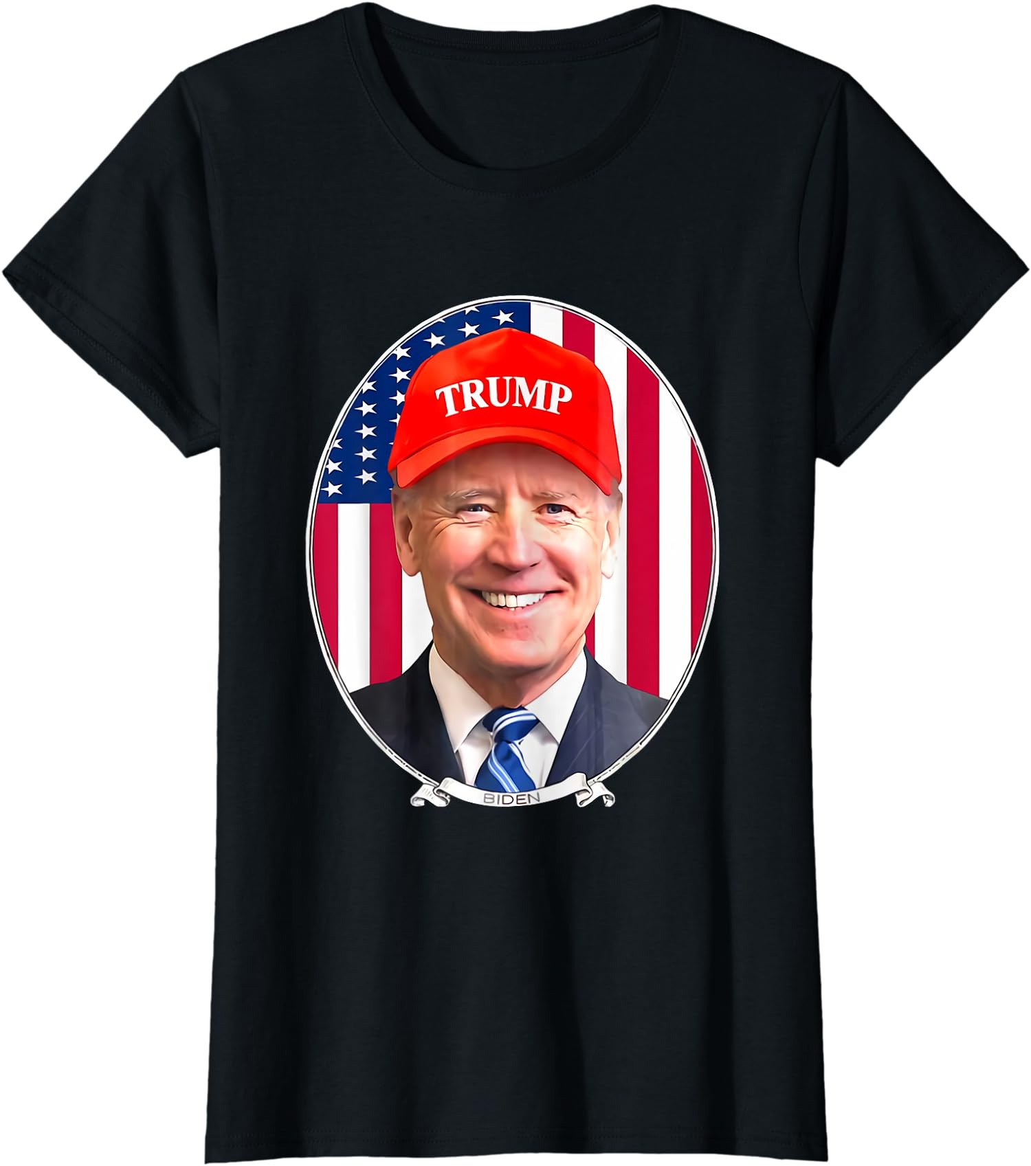 Funny Joe Biden Wearing Hat Trump Anti Biden Gift Ladies’ Crewneck T-Shirt