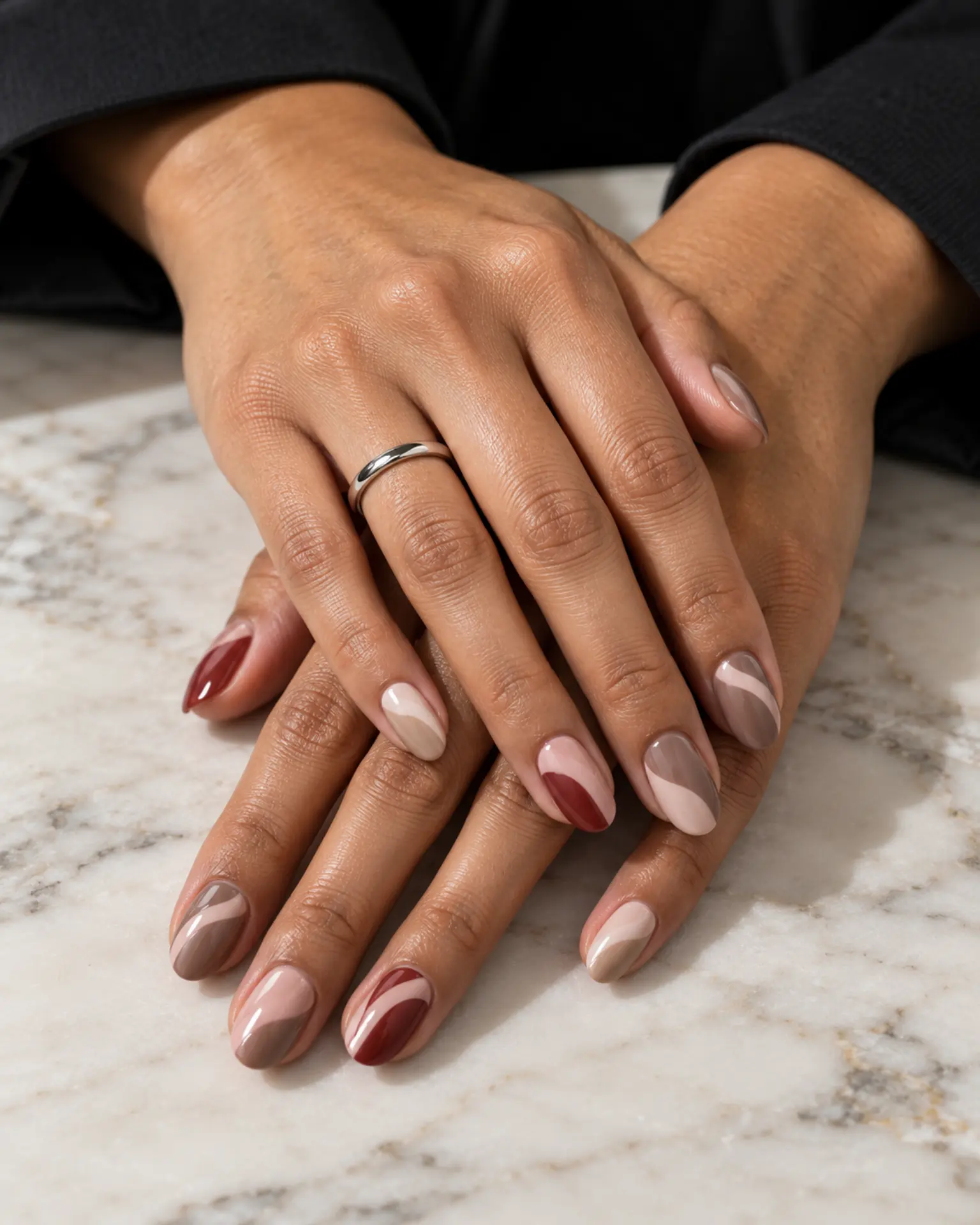 Work Negative-Space Curve manicure inspiration for work nail ideas