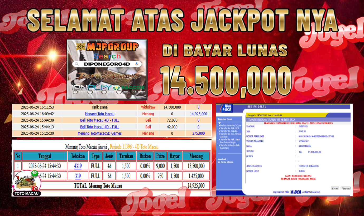 DIPONEGORO4D JACKPOT TOGEL TOTO MACAU Rp.14.500.000.,- LUNAS
