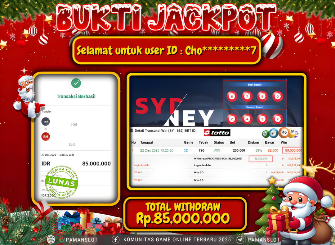 PAMANSLOT JACKPOT Game SY-662 Win: 2D & 3D Rp.85,000,000- LUNAS