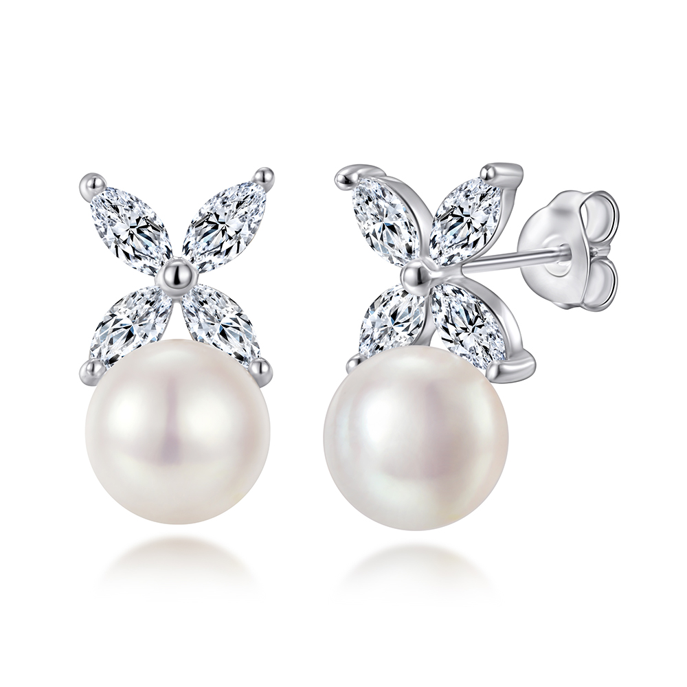 Pearl Marquise Flower Studs