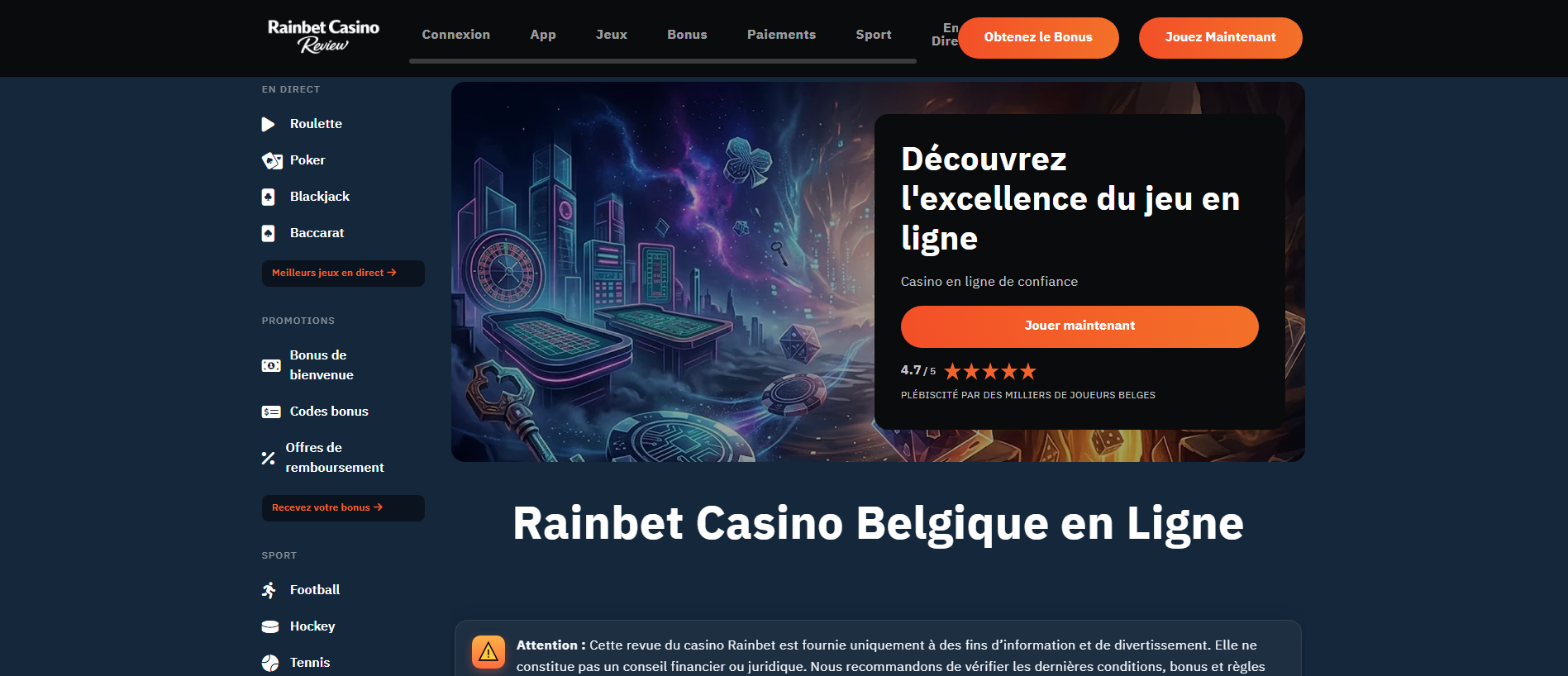 Stored capture of rainbet-casino.be