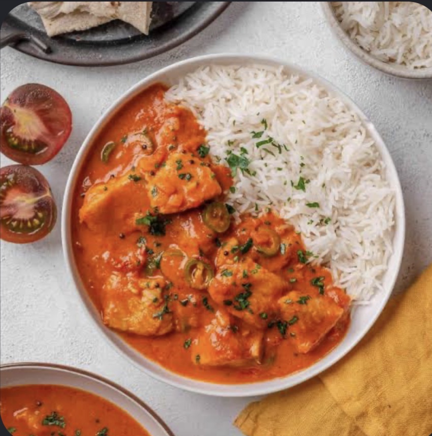 Fish curry with rice