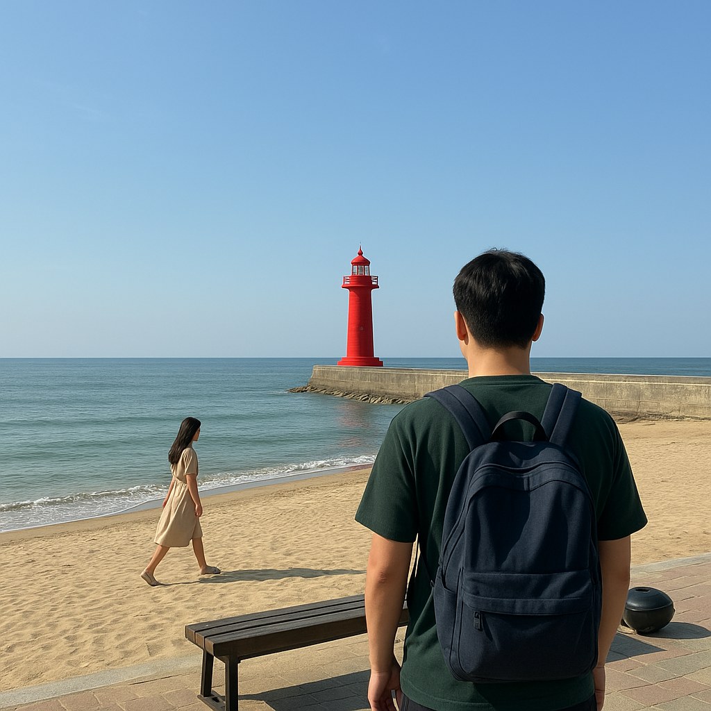 pohang beach red lighthouse