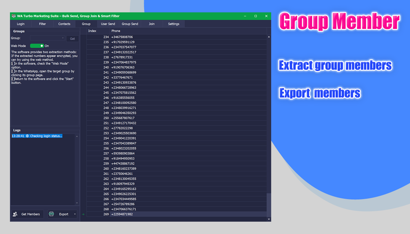 WhatsApp group member extraction export Excel