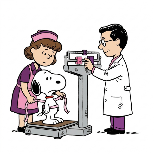 Clínica de Control de Peso - Ilustración de Snoopy con una báscula