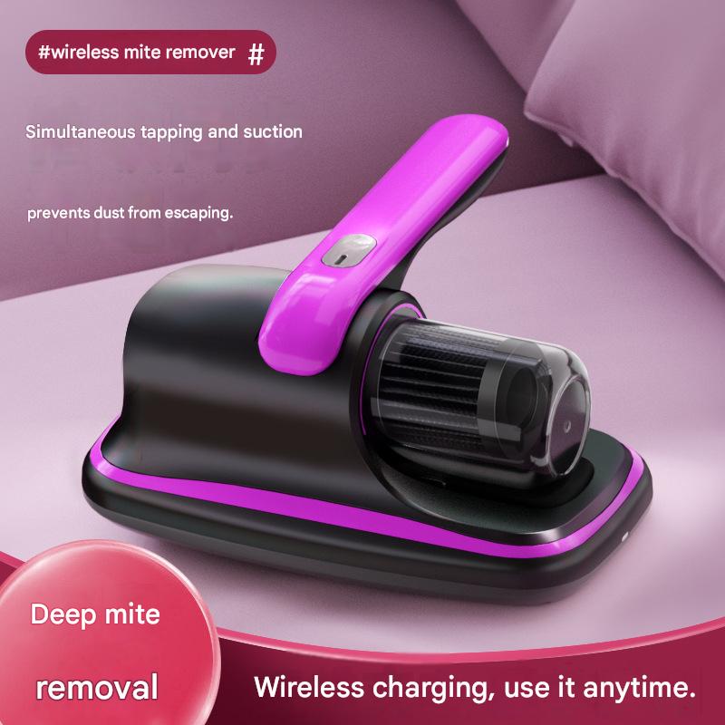 Purple Cordless Handheld Mite Removal Vacuum - UV Sanitising Light, High Suction, Auto Shut-Off Safety - Portable Cleaner for Bed, Sofa & Carpet