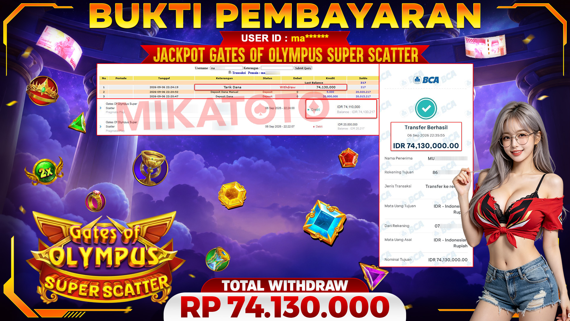 🏆 SELAMAT KEPADA PEMENANG JACKPOT DI Gates Of Olympus Super Scatter - Pragmatic Play 74,130,000🏆