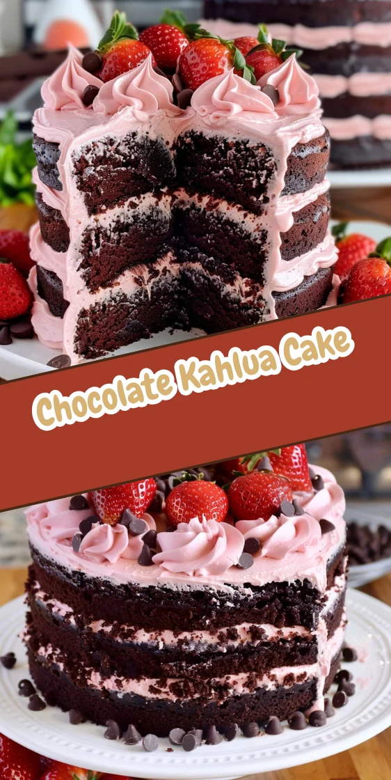 Decadent Chocolate Kahlua Cake with Fresh Strawberry Buttercream