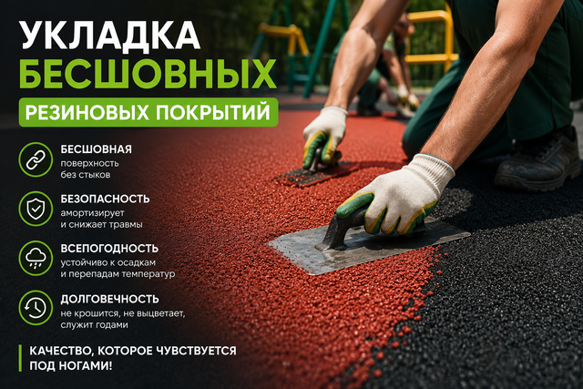 Укладка бесшовных резиновых покрытий