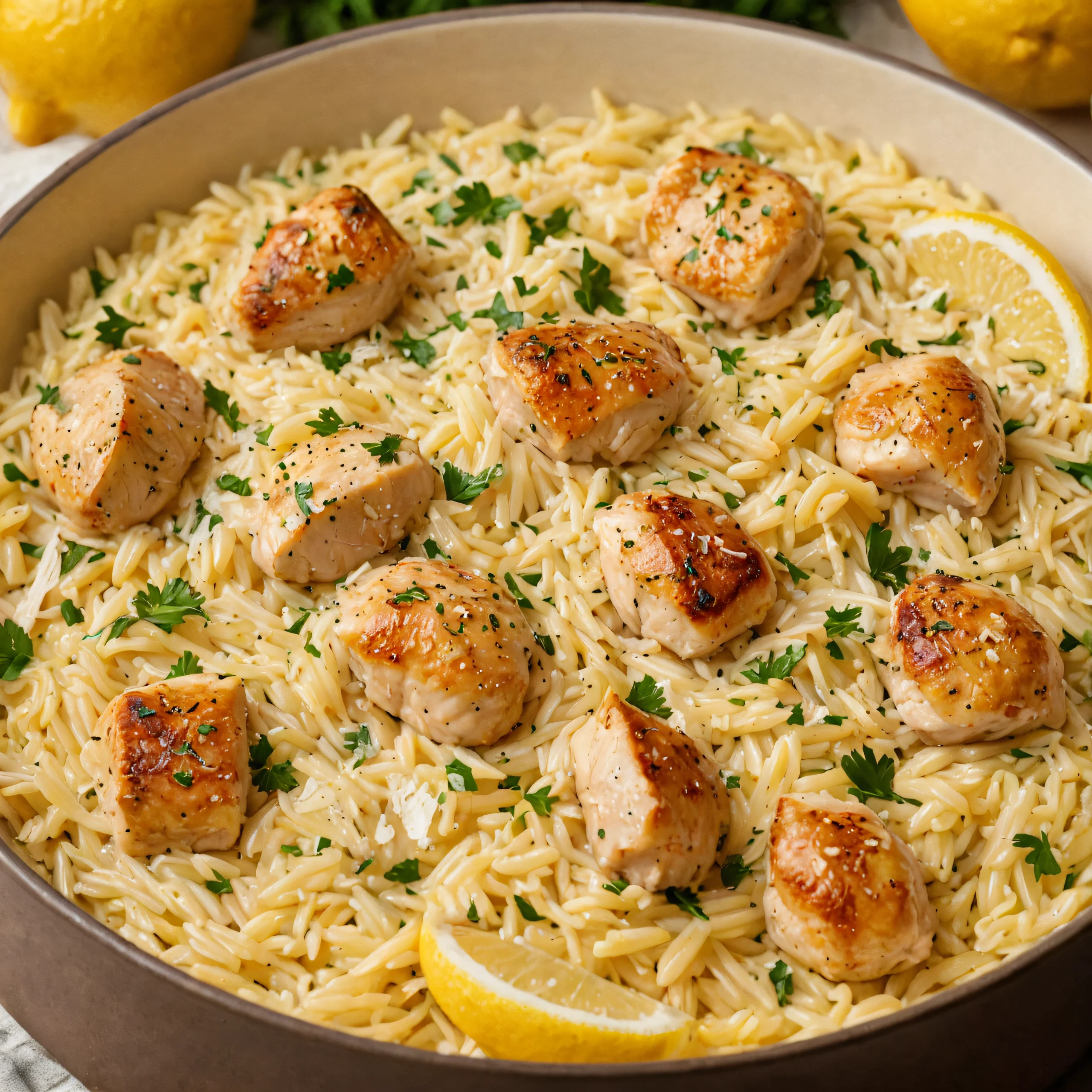 Lemon Parmesan Orzo with Chicken Recipe