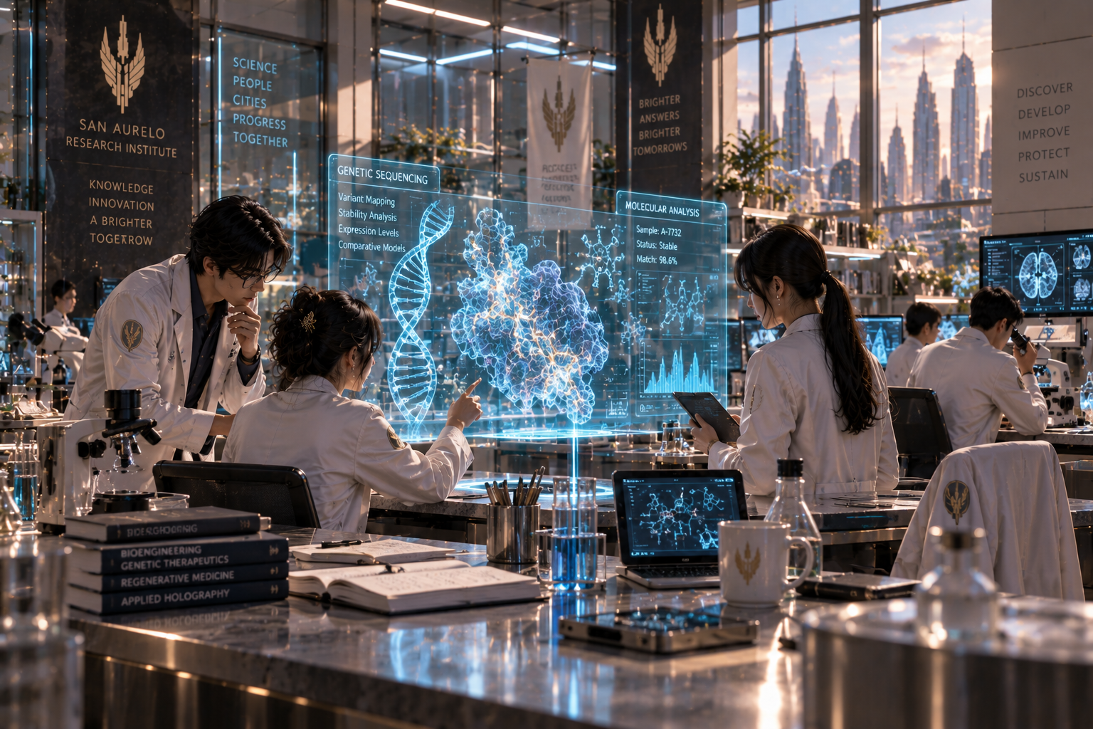 Researchers using volumetric holography in a San Aurelo laboratory