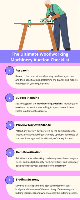 Prepare for woodworking auctions by researching needs, setting budget limits, and attending previews to inspect machinery conditions. Develop a strategic bidding approach, network with attendees, and factor in additional costs. Review auction terms, stay patient, and arrange transportation. To know more visit here https://www.auctionmasters.com/industries/woodworking-cabinet-shop