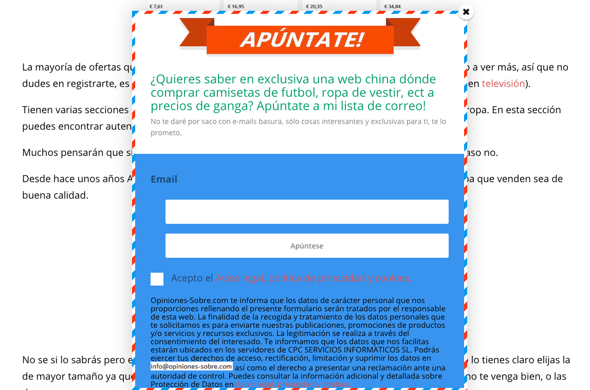 correo tienda barata ropa