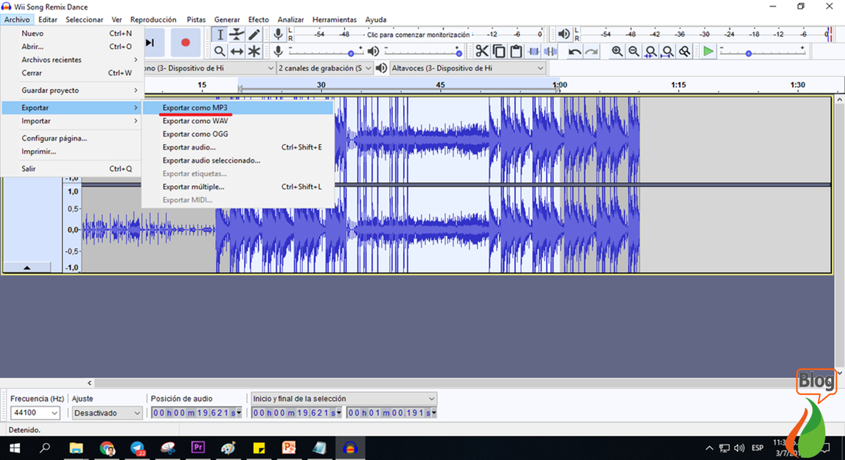 Exportar como audio mp3