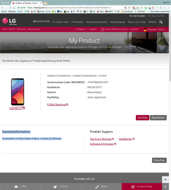 LGG6 Registrierung