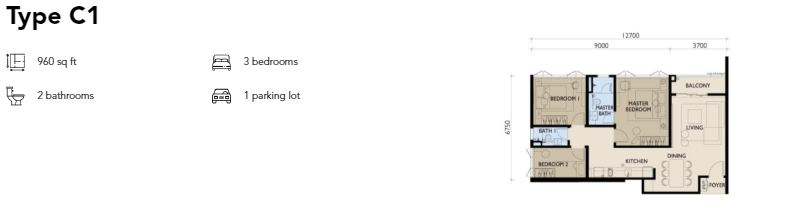 The Lantern Type F floor plan in Bangsar, Kuala Lumpur
