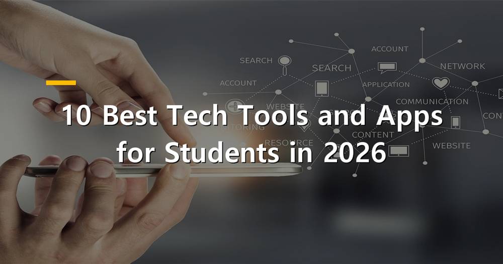 Student studying with various tech tools and apps