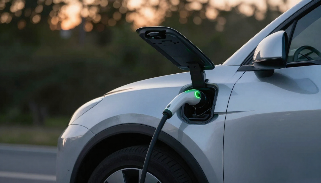 현대차 전기차 생산 라인과 정부의 친환경 에너지 정책 로고 이미지.