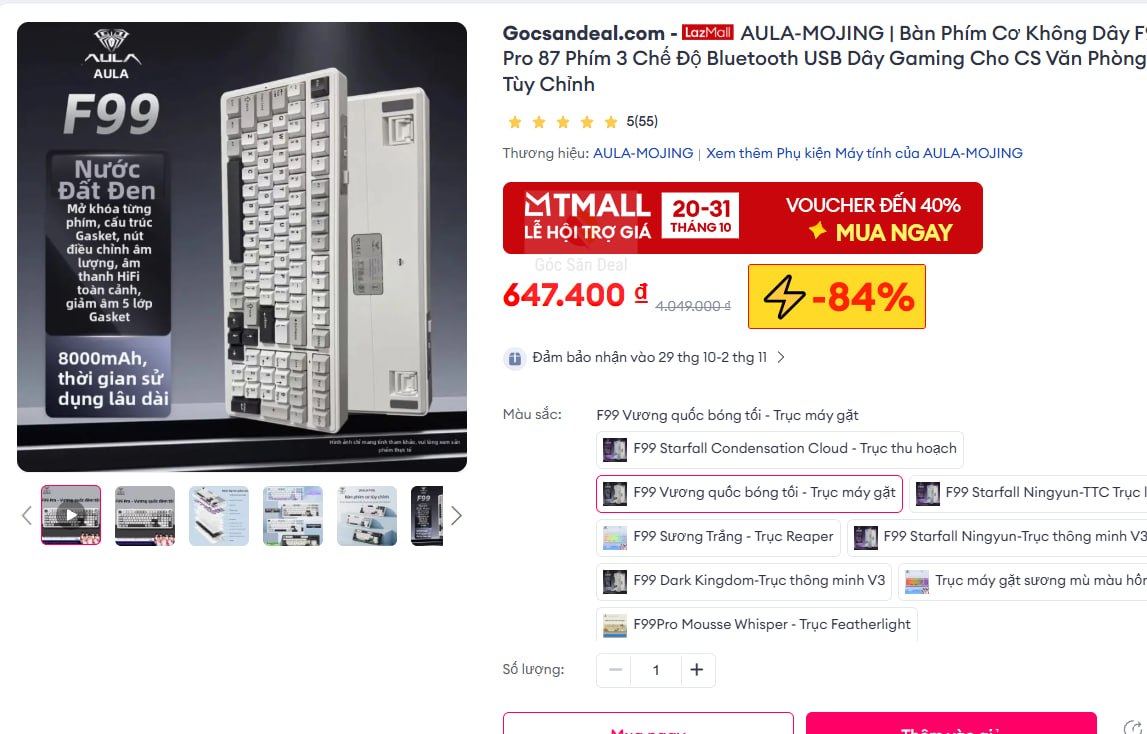 AULA-MOJING | Bàn Phím Cơ Không Dây F99 Pro 87 Phím 3 Chế Độ Bluetooth USB Dây Gaming Cho CS Văn Phòng Tùy Chỉnh