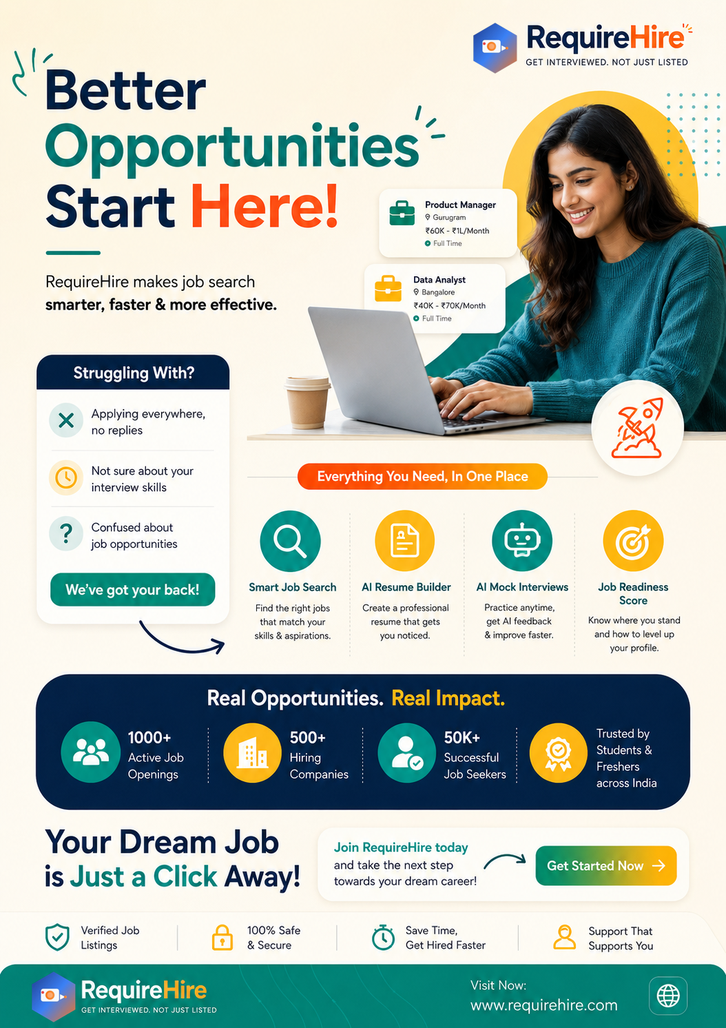 RequireHire better opportunities start here - AI job search resume builder for freshers