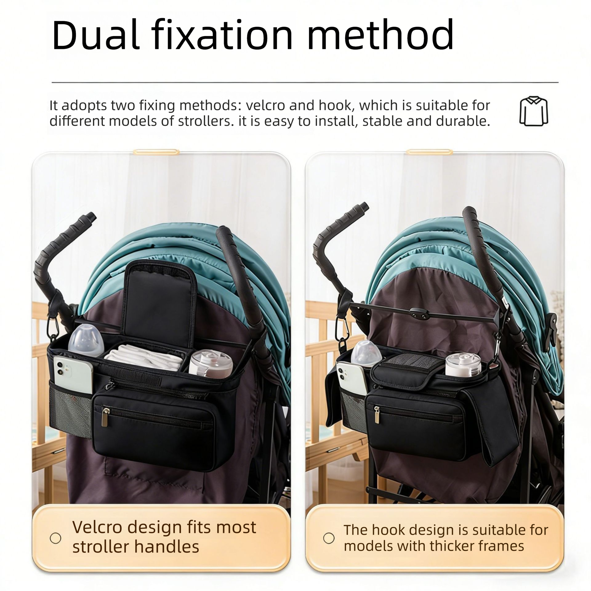 Leopard pattern Universal Stroller Organizer Bag - Durable Water-Resistant Fabric - Dual Insulated Cup Holders, Large Capacity Storage Caddy for Diapers and Essentials, Fits Most Prams, Travel Friendly Solution