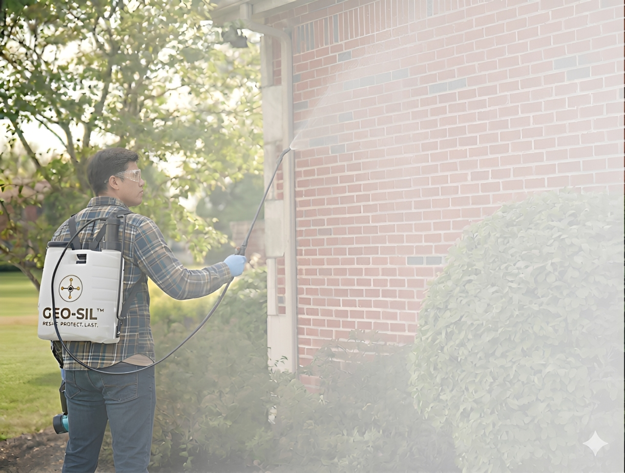 Technician applying GEO-SIL treatment to a brick surface