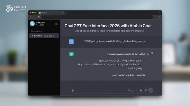 واجهة ChatGPT المجانية 2026 مع محادثة عربية — من أفضل أدوات AI مجانية للمبتدئين وصناع المحتوى