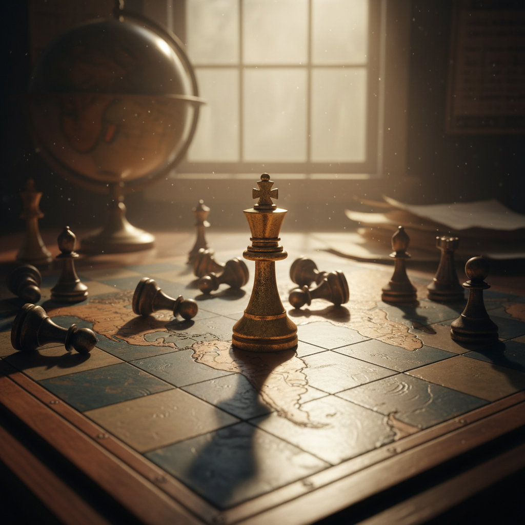 A golden chess king on a world map, symbolizing gold as a safe haven asset.