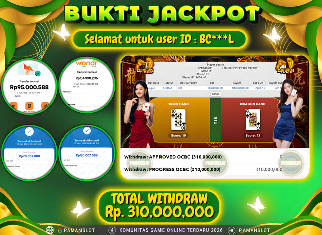 Selamat kepada Member PAMANSLOT Live PP - Dragon Tiger : BC***L