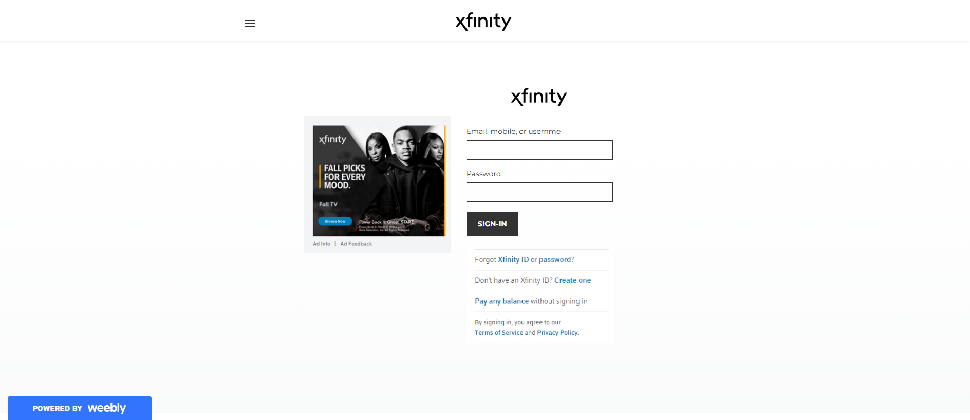 Stored capture of xfinityloginservice.weebly.com