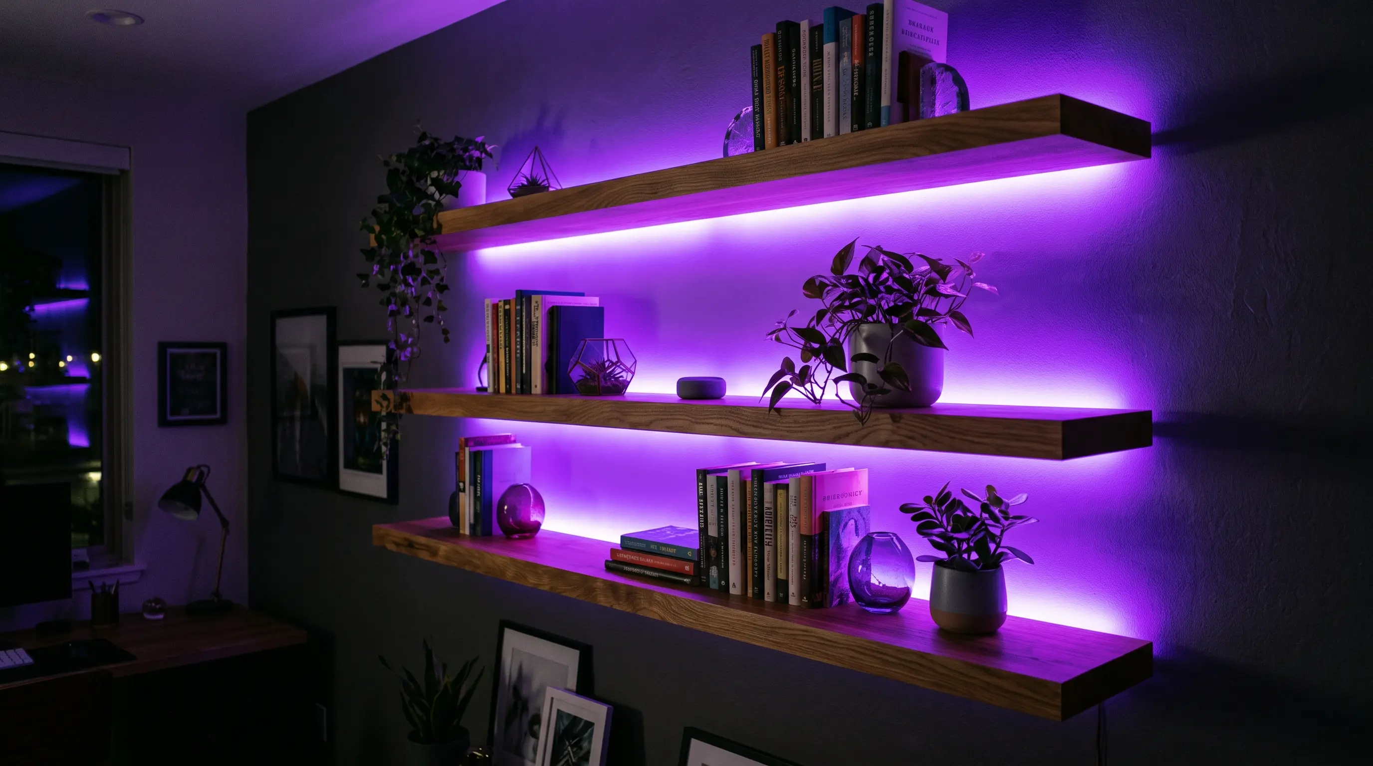 Edge-Lit Floating Shelves