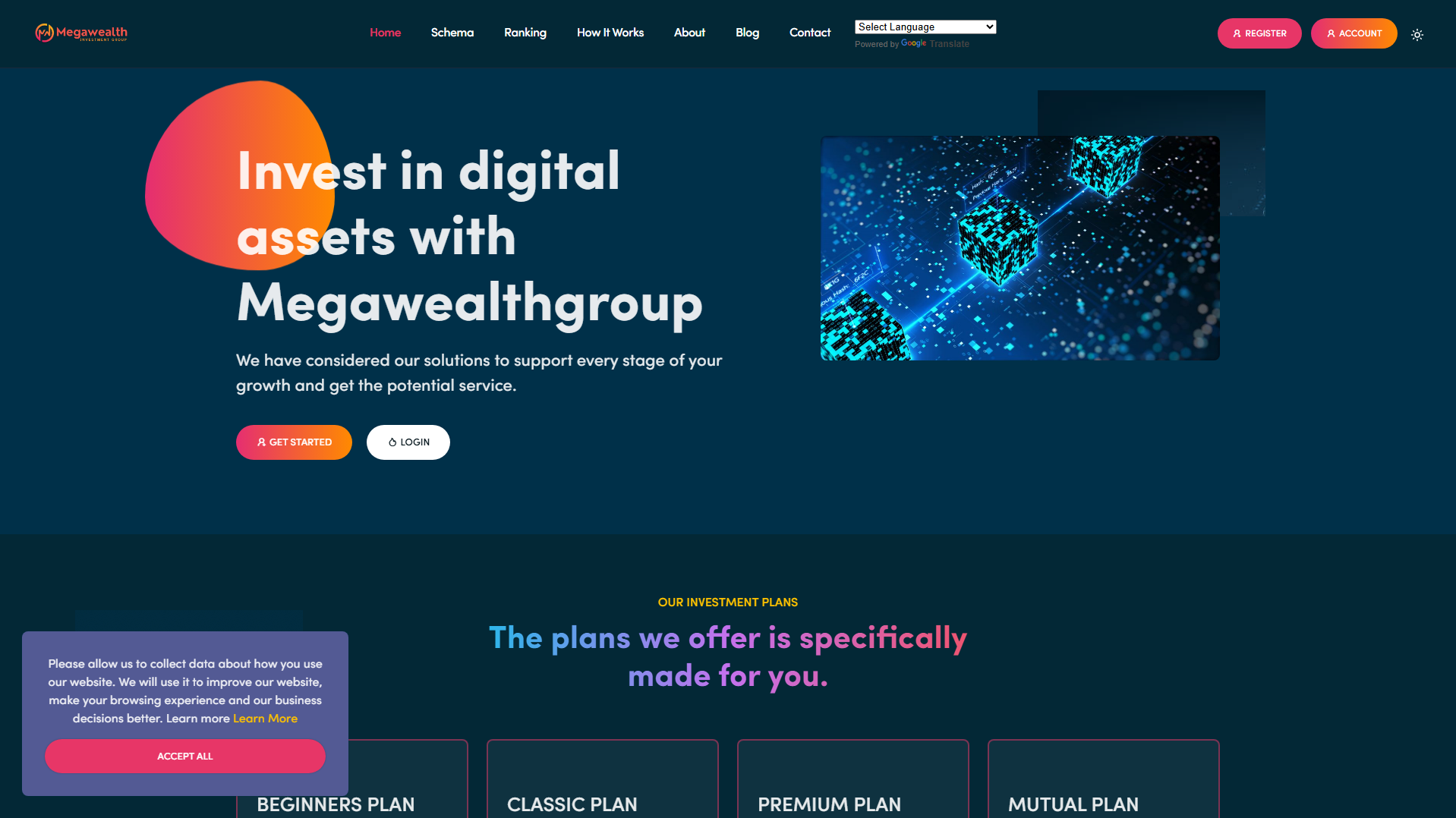 Forensic screenshot of megawealthgroup.xyz showing the phishing page layout