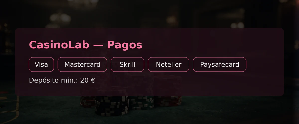 CasinoLab — Pagos: Visa, Mastercard, Skrill, Neteller, Paysafecard