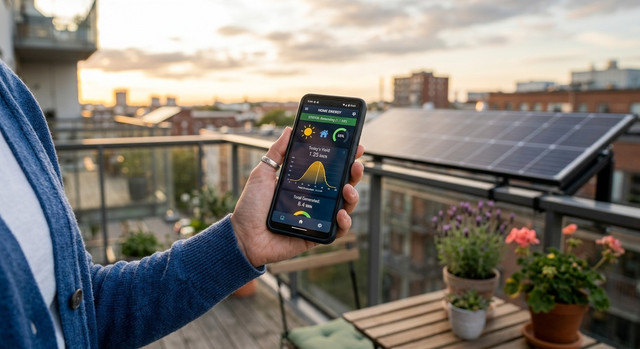 Monitoraggio della produzione di energia tramite app su smartphone.