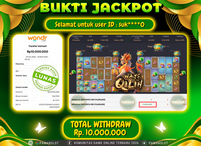 PAMANSLOT JACKPOT Game PG - Ways of the Qilin Rp.10,000,000- LUNAS
