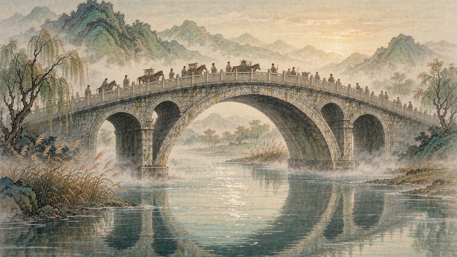 赵州桥国风插画