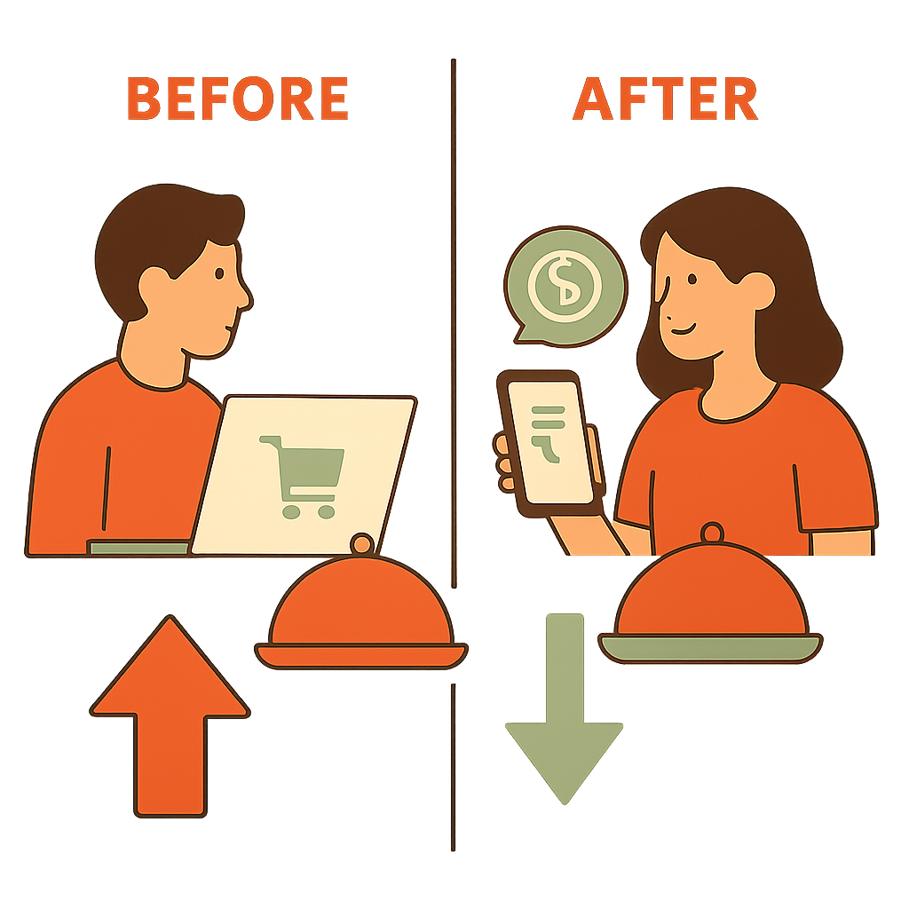 Infographic comparing order abandonment rates before and after WhatsApp payment links