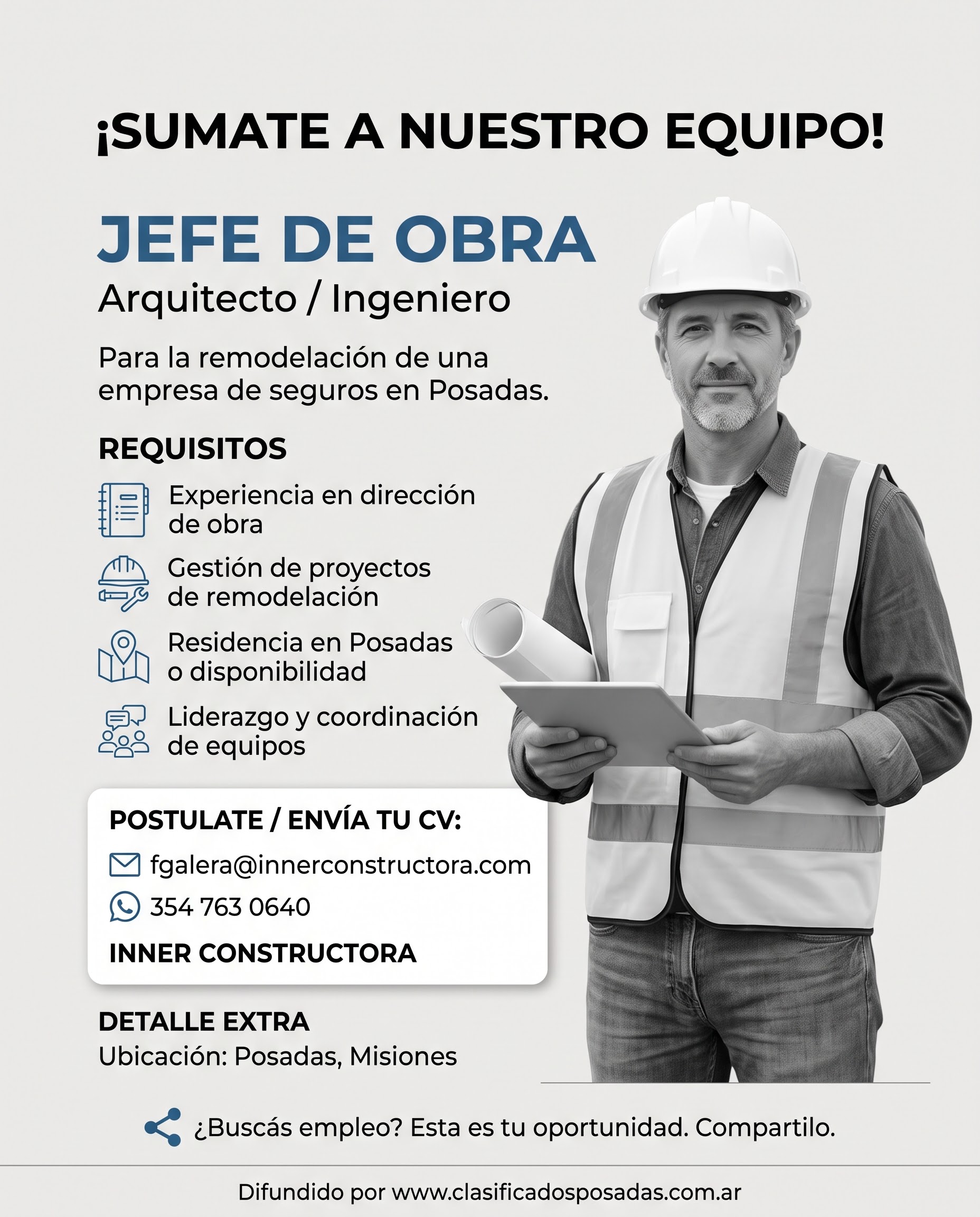 Se Busca Jefe de Obra en Posadas