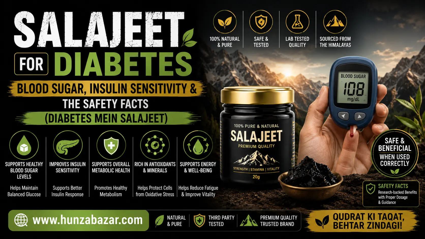 Salajeet for Diabetes — Blood Sugar, Insulin Sensitivity & the Safety Facts (Diabetes mein Salajeet)