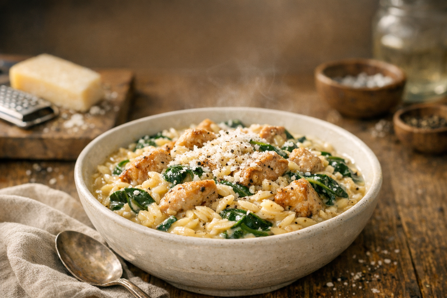 Creamy Chicken Orzo One Pot Recipe Pinterest image