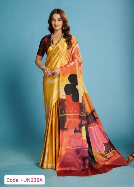 Gold color digital print saree