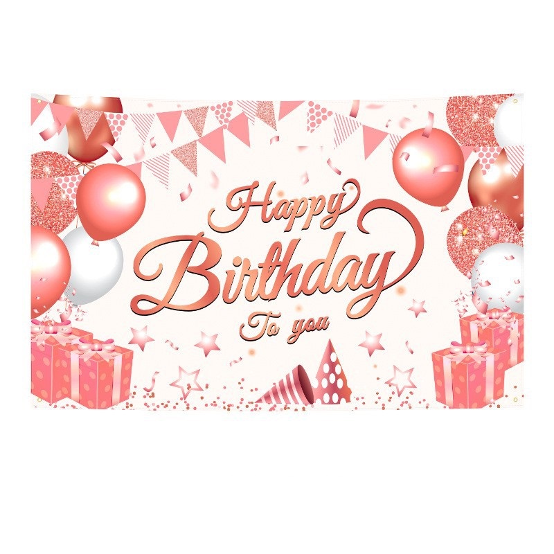 180*115cm Pink Happy Birthday Banner - Glitter Party Backdrop & Confetti, Durable Polyester Wall Decoration for Birthday Parties, Photo Booth Background, Easy Hang Birthday Sign