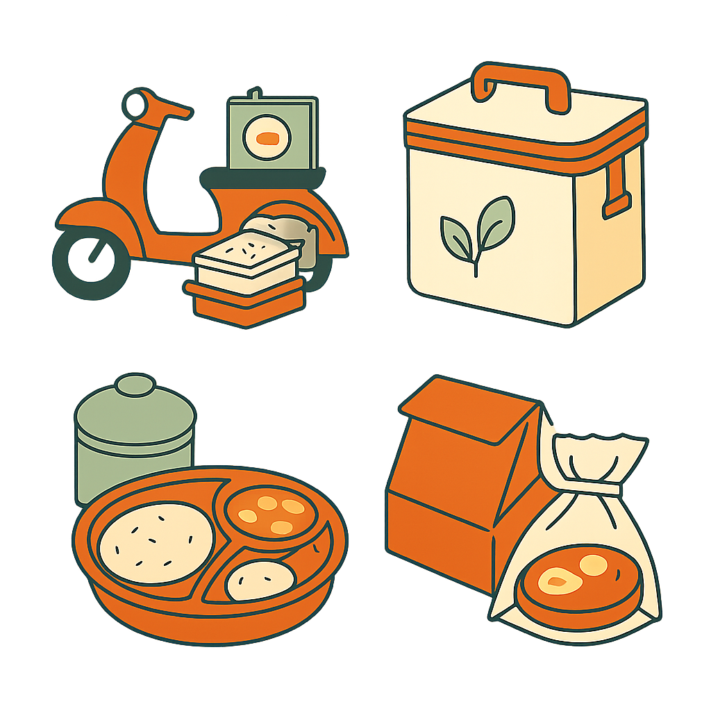 Diagram of packaging types and techniques preserving food quality during delivery
