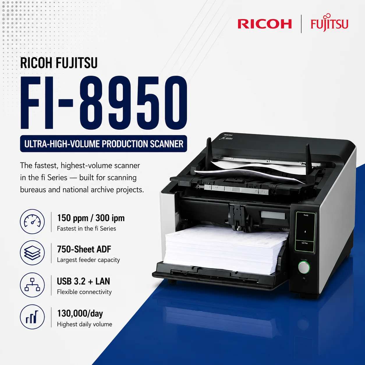 Ricoh fi-8950 Ultra-High-Volume Production Document Scanner Malaysia