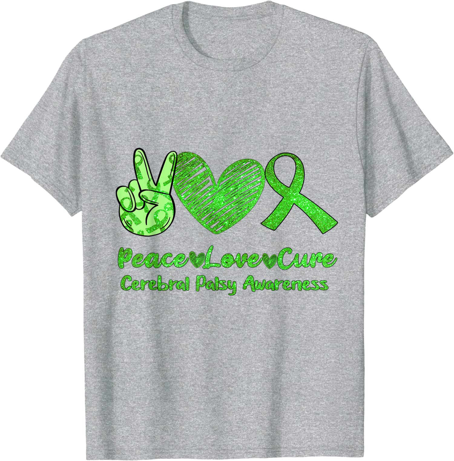 Peace Love Cure Cerebral Palsy T-shirt CP support gre Unisex T-Shirt