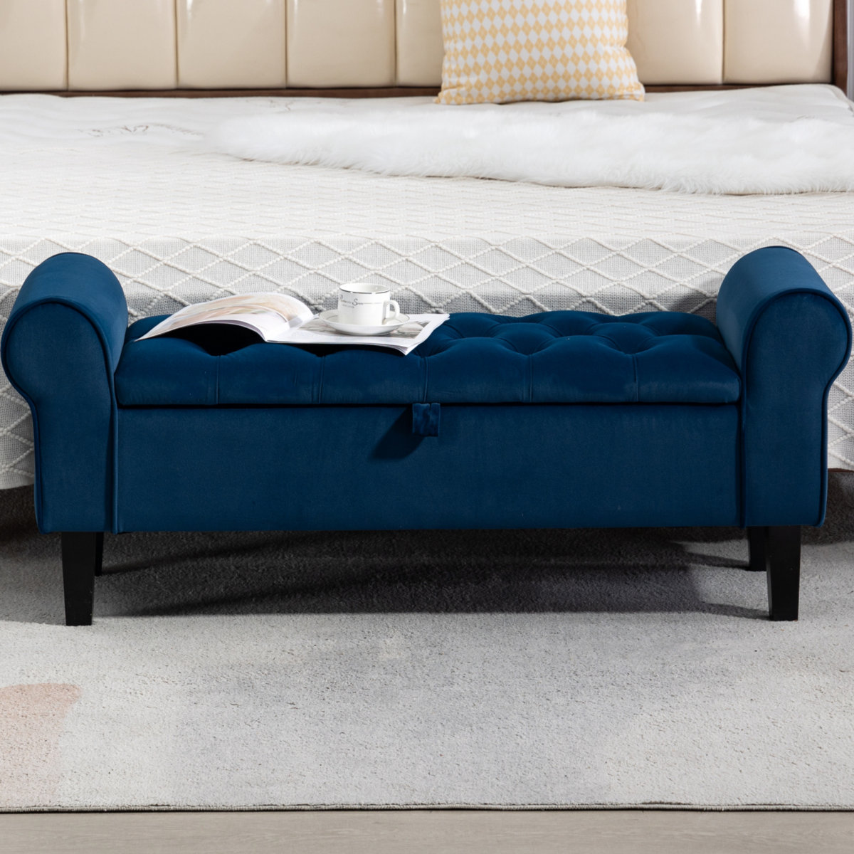 Tufted Velvet Storage Bench for Bedroom | End of Bed Bench | ANSA NEST